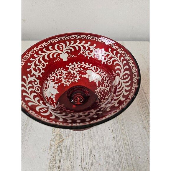 Egermann Ruby red Bohemian cut base pedestal vintage flower cranberry glass - Picture 2 of 8
